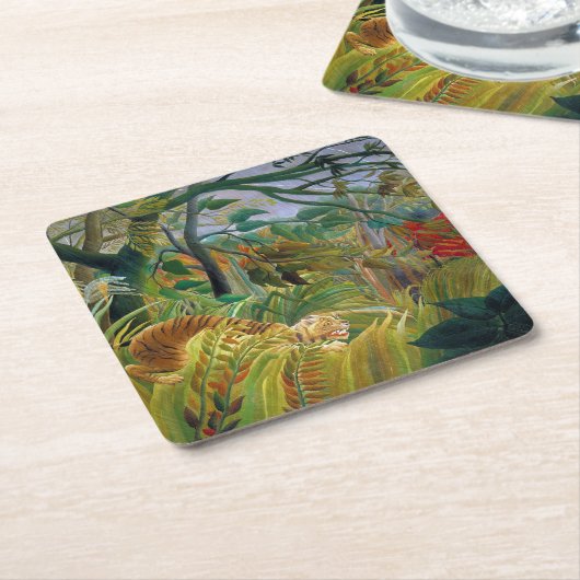 ルソーの熱帯性嵐の中のトラ スクエアペーパーコースター (アングル)