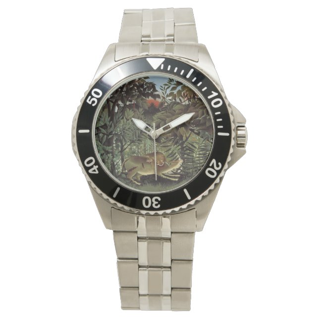 ルソーの空腹のライオンのアート時計 腕時計 (正面)