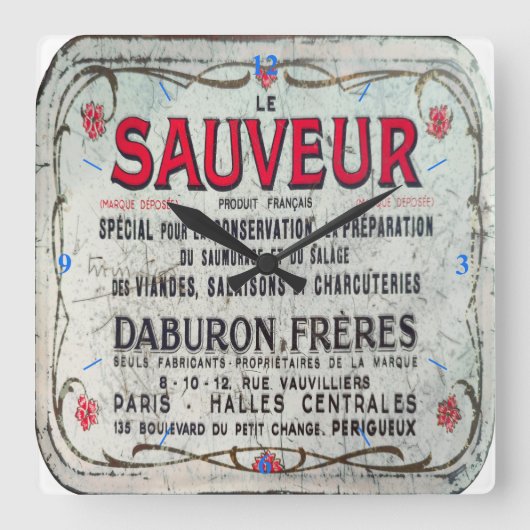 ルソーヴェール、ヴィンテージフランスの肉保存機。 スクエア壁時計 (正面)