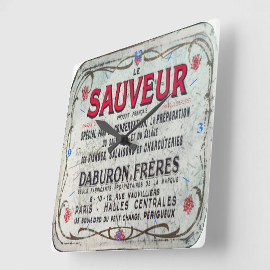 ルソーヴェール、ヴィンテージフランスの肉保存機。 スクエア壁時計 (傾斜)