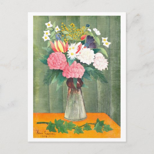 ルソー 花瓶に生けた花の絵画 ポストカード (正面)