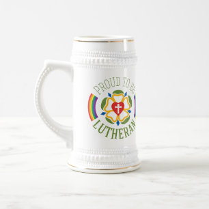 "ルター派の"ビールステインがあること誇りを持った ビールジョッキ