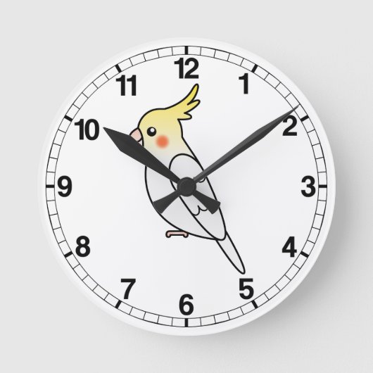 ルチノーの漫画風オカメインコ ラウンド壁時計 (正面)
