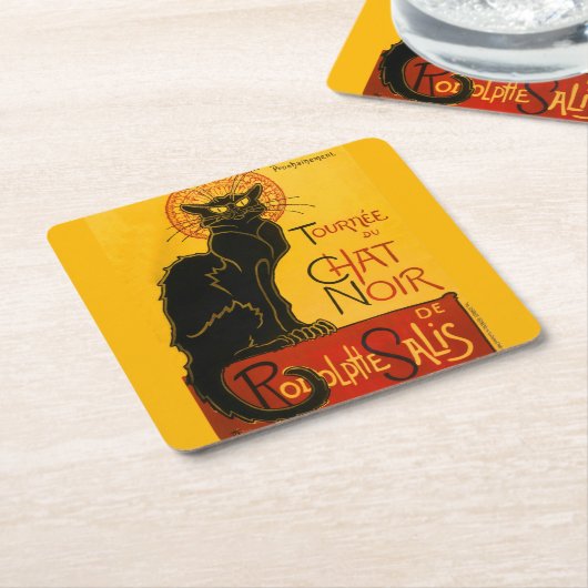 ルチャットノワールザブラックキャットアールヌーボーヴィンテージ スクエアペーパーコースター (アングル)