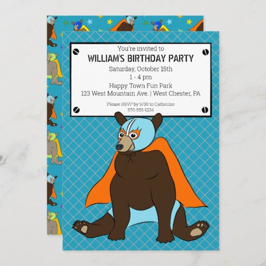 ルチャドールメキシコ人レスラーベアカスタムパーティー 招待状 (正面/裏面)