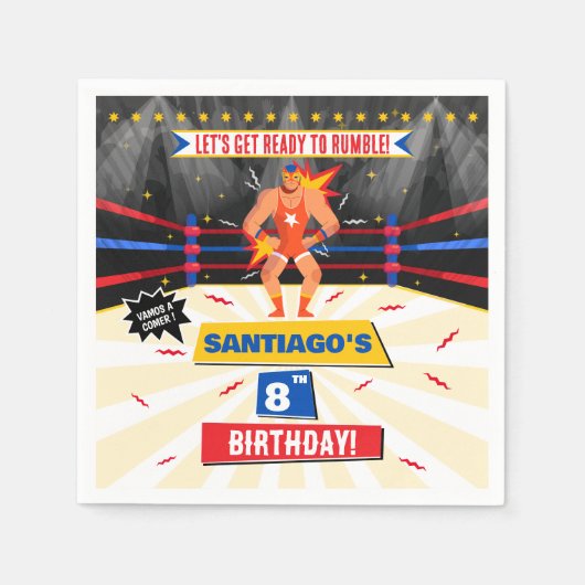 ルチャライベメキシコレスリングパーティー紙ナプキン スタンダードカクテルナプキン (正面)