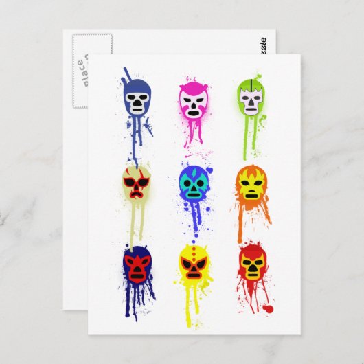 ルチャ・リブレ・マスク メキシカン・レスリング ペイント・ドリップ ポストカード (正面/裏面)