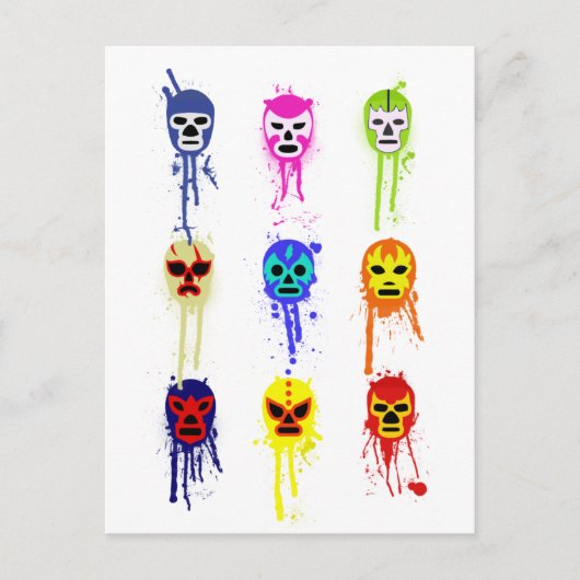 ルチャ・リブレ・マスク メキシカン・レスリング ペイント・ドリップ ポストカード (正面)