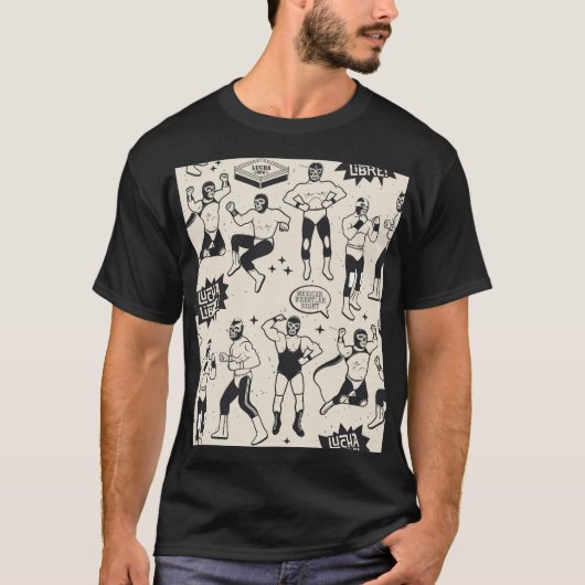 ルチャ・リブレ:メキシコのレスラー柄 Tシャツ (正面)