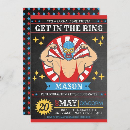 ルチャ・リブレ・メキシコ誕生日パーティー 招待状 (正面/裏面)