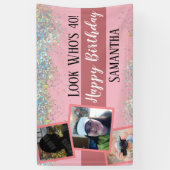 ルッガーリークフォーズ40グリッター誕生日ピンク 横断幕 (縦)