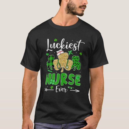 ルッキエストナースエバーフォーおもしろいSt patricks dayスパークル Tシャツ (正面)