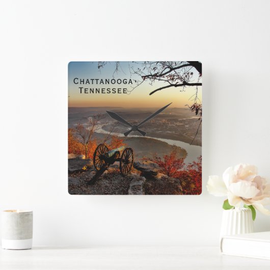 ルックアウトマウンテンからチャタノオガテネシー スクエア壁時計 (ホーム)