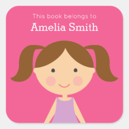 ルックアライスガールブルネットポニーテール蔵書票 スクエアシール