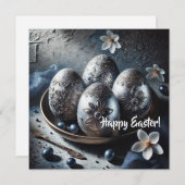 ルックス海軍と銀の素朴な卵グリーティングカード シーズンカード (正面/裏面)