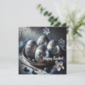 ルックス海軍と銀の素朴な卵グリーティングカード シーズンカード (スタンド正面)