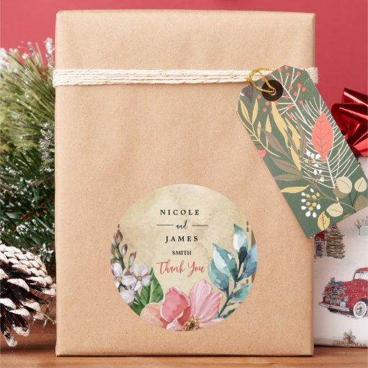 ルック素朴ウォーター色フローラ ラウンドシール (クリスマス)