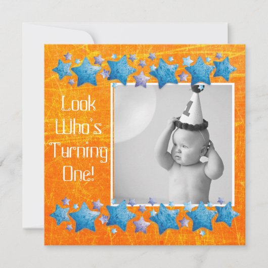 ルック誰がターニング1、最初の誕生日招待状 招待状 (正面)