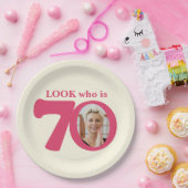 ルック70th誕生日フォトクリームピンク紙プレート ペーパープレート (パーティー)