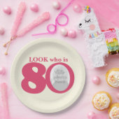 ルック80th誕生日フォトクリームピンク紙プレート ペーパープレート (パーティー)