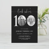 ルック・フー・イズ・100 | 100歳の誕生日記念写真招待状 招待状 (スタンド正面)