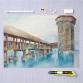 ルツェルンのチャペル橋（スイス） 薄葉紙 (クラフト)