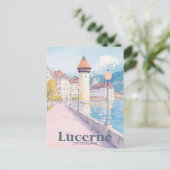 ルツェルンスイスウォーターカラートラベルイラストレーション ポストカード (スタンド正面)