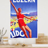 ルツェルン湖、リド、水スキーマン、ヴィンテージ旅行 ポスター (キッチン)