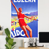 ルツェルン湖、リド、水スキーマン、ヴィンテージ旅行 ポスター (ホームオフィス)