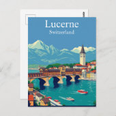 ルツェルン、スイス旅行アルパインの街並み ポストカード (正面/裏面)