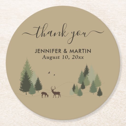 ルティック結婚フォレストの紙コースターDoe and Buck ラウンドペーパーコースター (正面)