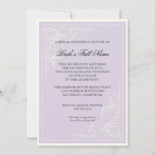 ルドゥートピンクローズラベンダーフローラブライダルシャワー 招待状 (正面)