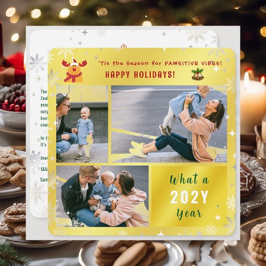 ルドルフおもしろいキュートハッピーホリデーズゴールデン3写真 シーズンカード