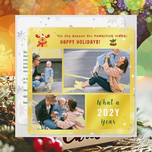 ルドルフおもしろいキュートハッピーホリデーズゴールデン3写真 シーズンカード