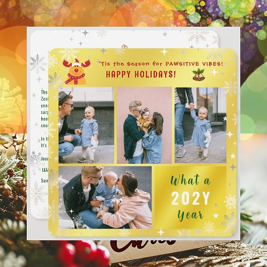 ルドルフおもしろいハッピーホリデイズキュートゴールデン4枚の写真 シーズンカード