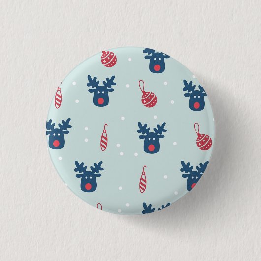 ルドルフとクリスマスボールの青い背景 缶バッジ (正面)