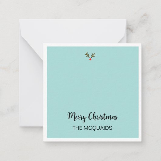 ルドルフと名付けられた水彩クリスマスの松の木 ノートカード (裏面)