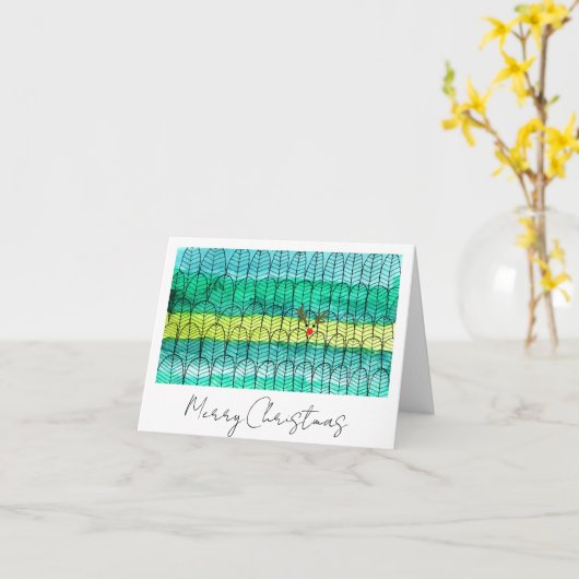 ルドルフと名付けられた水彩クリスマス松の木 カード (黄色い花)