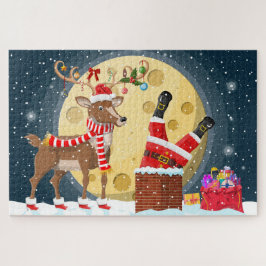 ルドルフと煙突に入ったかわいいクリスマスサンタ ジグソーパズル