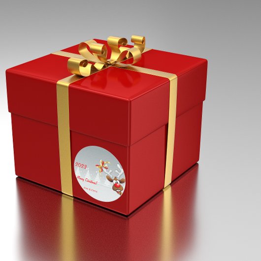 ルドルフのクリスマスツリー雪クラシックのラウンドステッカー ラウンドシール