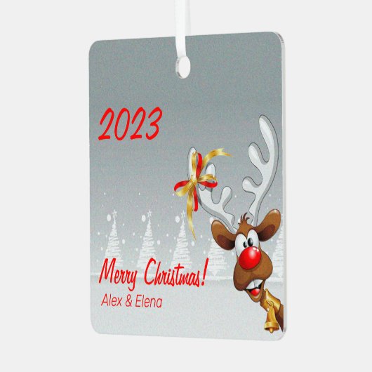 ルドルフのクリスマスツリー雪メタルスクエアオーナメント メタルオーナメント (正面左)