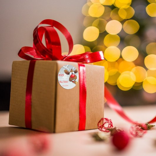 ルドルフのクリスマスツリー雪 ラウンドシール