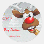ルドルフのクリスマスツリー雪 ラウンドシール (正面)