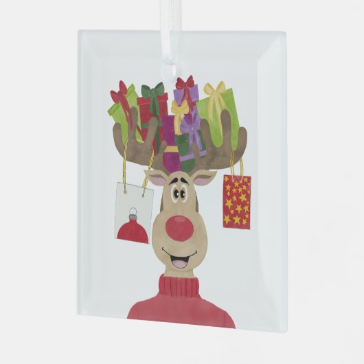 ルドルフのクリスマスプレゼントのトナカイ ガラスオーナメント (正面左)