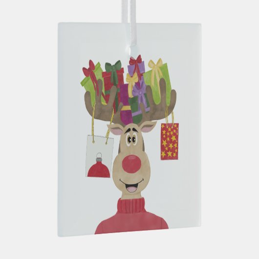 ルドルフのクリスマスプレゼントのトナカイ ガラスオーナメント (正面右)