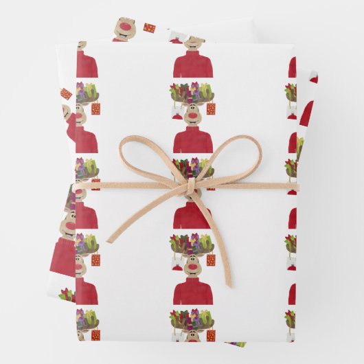 ルドルフのクリスマスプレゼントのトナカイ ラッピングペーパーシート (インサイチュ)