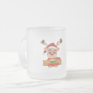ルドルフのサンタサプライズ:クリスマスお洒落。 フロストグラスマグカップ