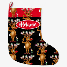 ルドルフのトナカイのカスタムな女の子のクリスマスのストッキング ラージクリスマスストッキング