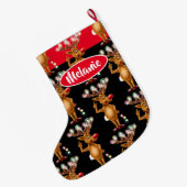 ルドルフのトナカイのカスタムな女の子のクリスマスのストッキング ラージクリスマスストッキング (裏面 (吊り時))