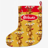 ルドルフのトナカイのカスタムな女の子のクリスマスのストッキング ラージクリスマスストッキング (裏面)